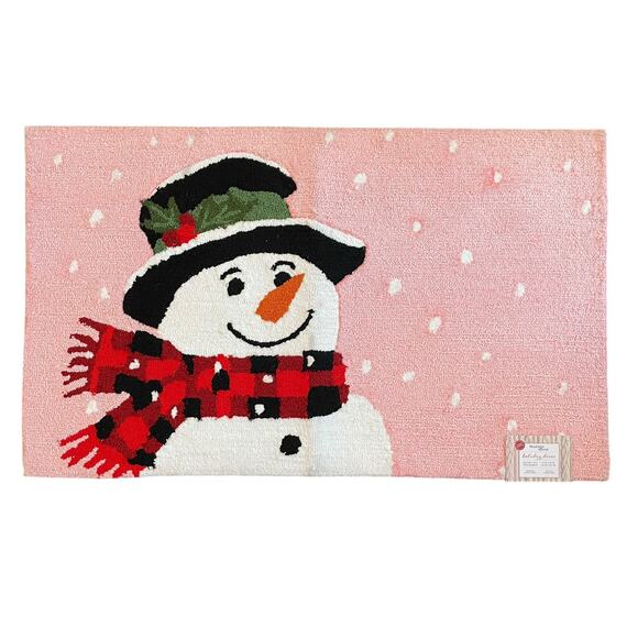 Nourison Hand Hooked Pink Christmas Accent Rug 27x45 Snowman Holiday Decor NEW - Picture 1 of 10